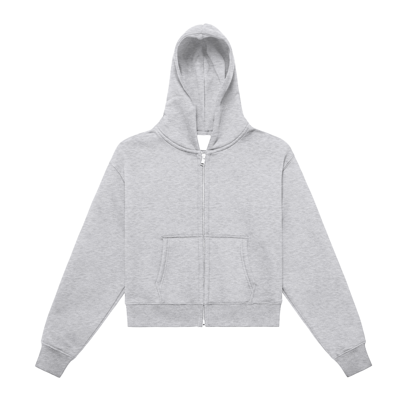 350 GSM | 10.3oz WOMEN 'LIGHT GRAY' DOUBLE ZIPPER CROP HOODIE