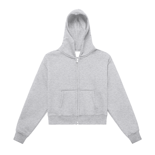 350 GSM | 10.3oz WOMEN 'LIGHT GRAY' DOUBLE ZIPPER CROP HOODIE