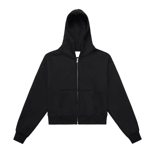 350 GSM | 10.3oz WOMEN 'BLACK' DOUBLE ZIPPER CROP HOODIE