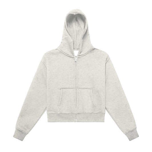 350 GSM | 10.3oz WOMEN 'OAT GRAY' DOUBLE ZIPPER CROP HOODIE